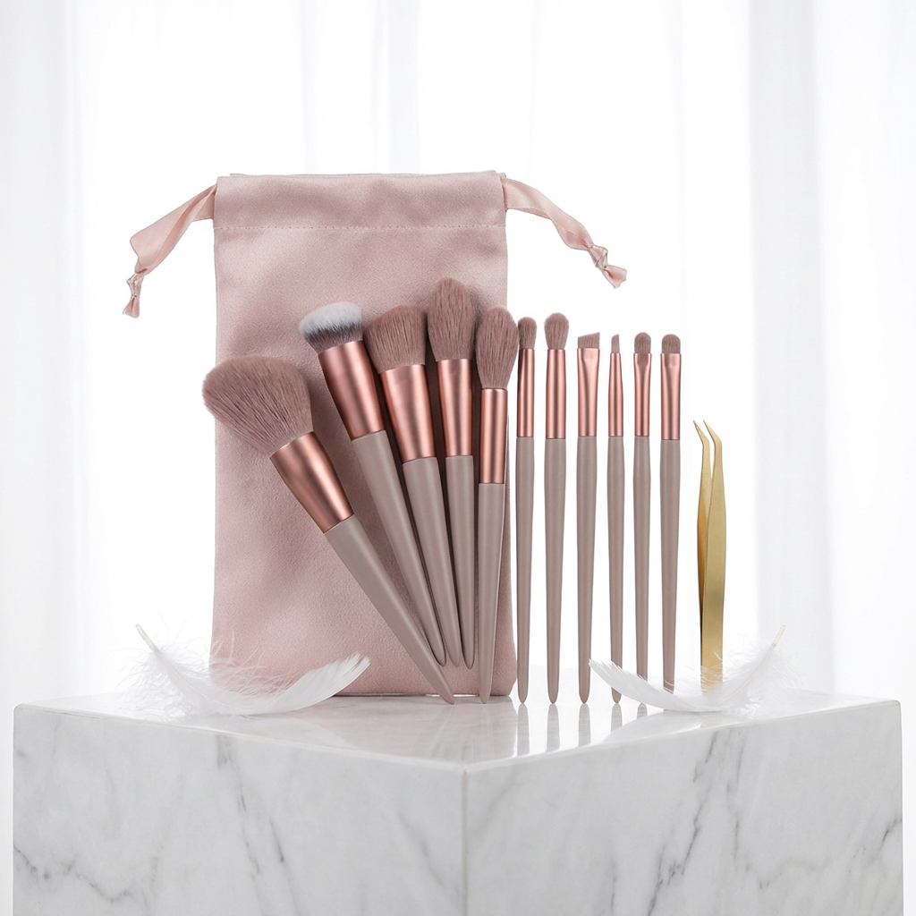 Professional Rose Gold Luxury Eco-friendly Synthetic Hair Makeup Brushes 7-Piece Set Flat Foundation Small Eyeliner Lip Liner
