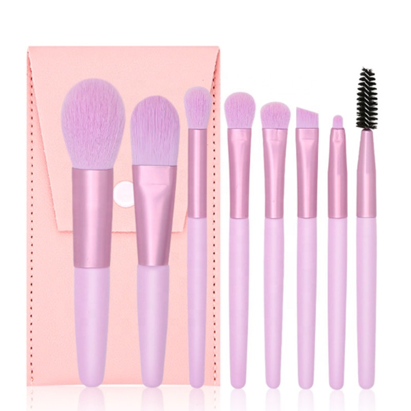 8pcs Macaron Makeup Brushes Set Eye Shadow Foundation Tool 8pcs Mini Travel Portable Cute Makeup Brush for Kids with Zipper Bag