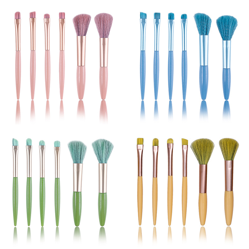 6-Piece Durable Soft Bristle Makeup Brush Set with Lip Liner Eyebrow Pencil for Face &amp; Eyeshadow/Blush Portable Full Kit
