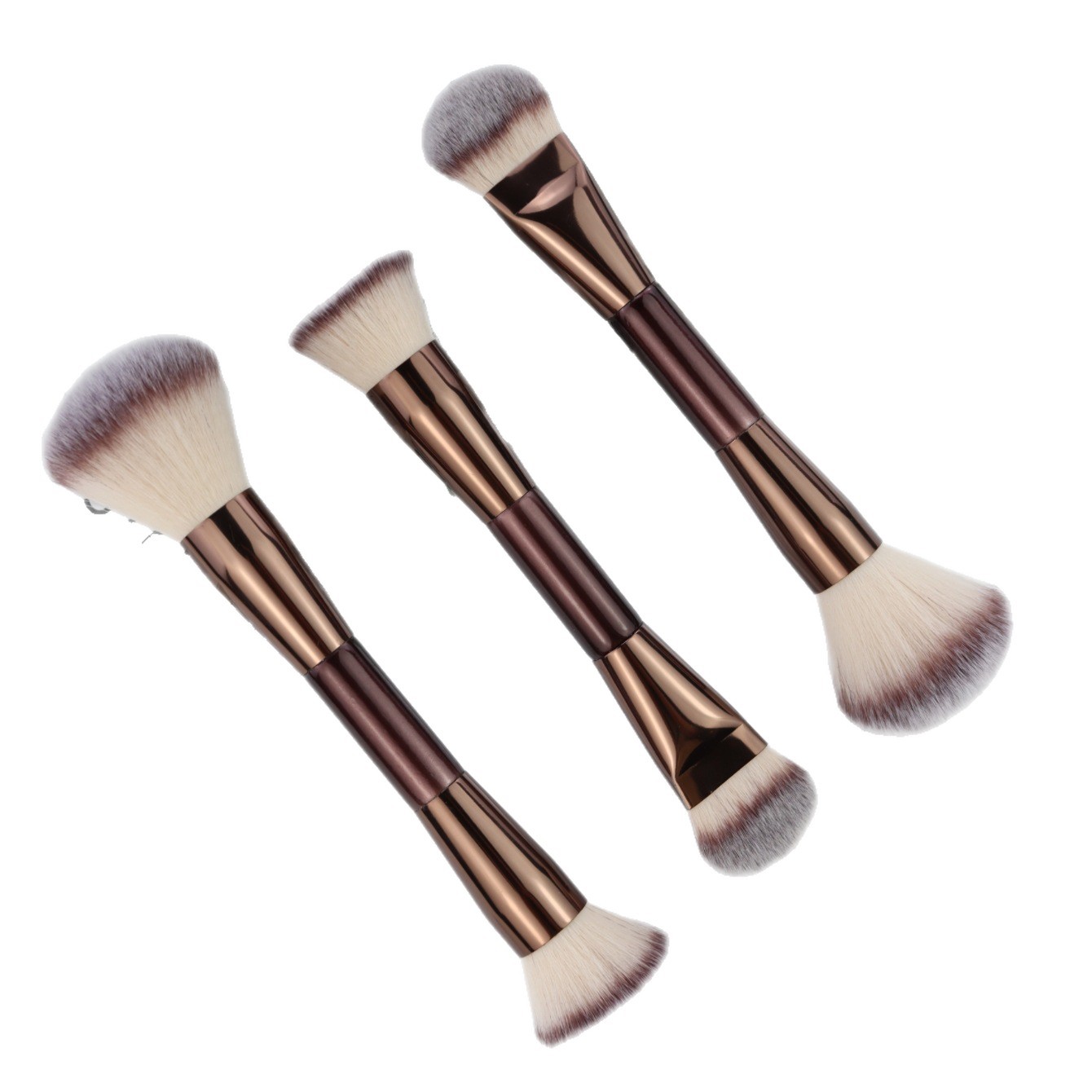 Vegan Double Ended Flat Face Makeup Brush Set Liquid Foundation Concealer Blush Powder Custom Logo Soft Synthetic Bristles