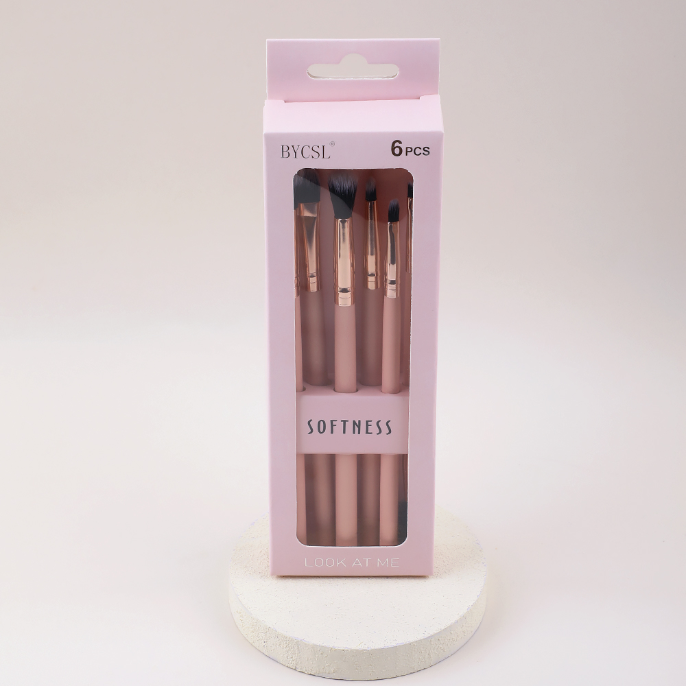 Eco-friendly Wooden Handle Synthetic Hair Custom logo Wholesale Supply 6-pieces pink Makeup Brush Set Eyes Eyeshadow Brush
