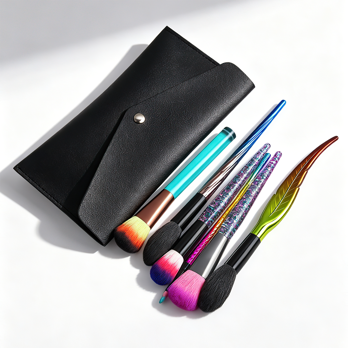 6-Piece Nylon Wood Handle Makeup Brush Set with Loose Powder Blush Contour Brushes-Multicolor Pack