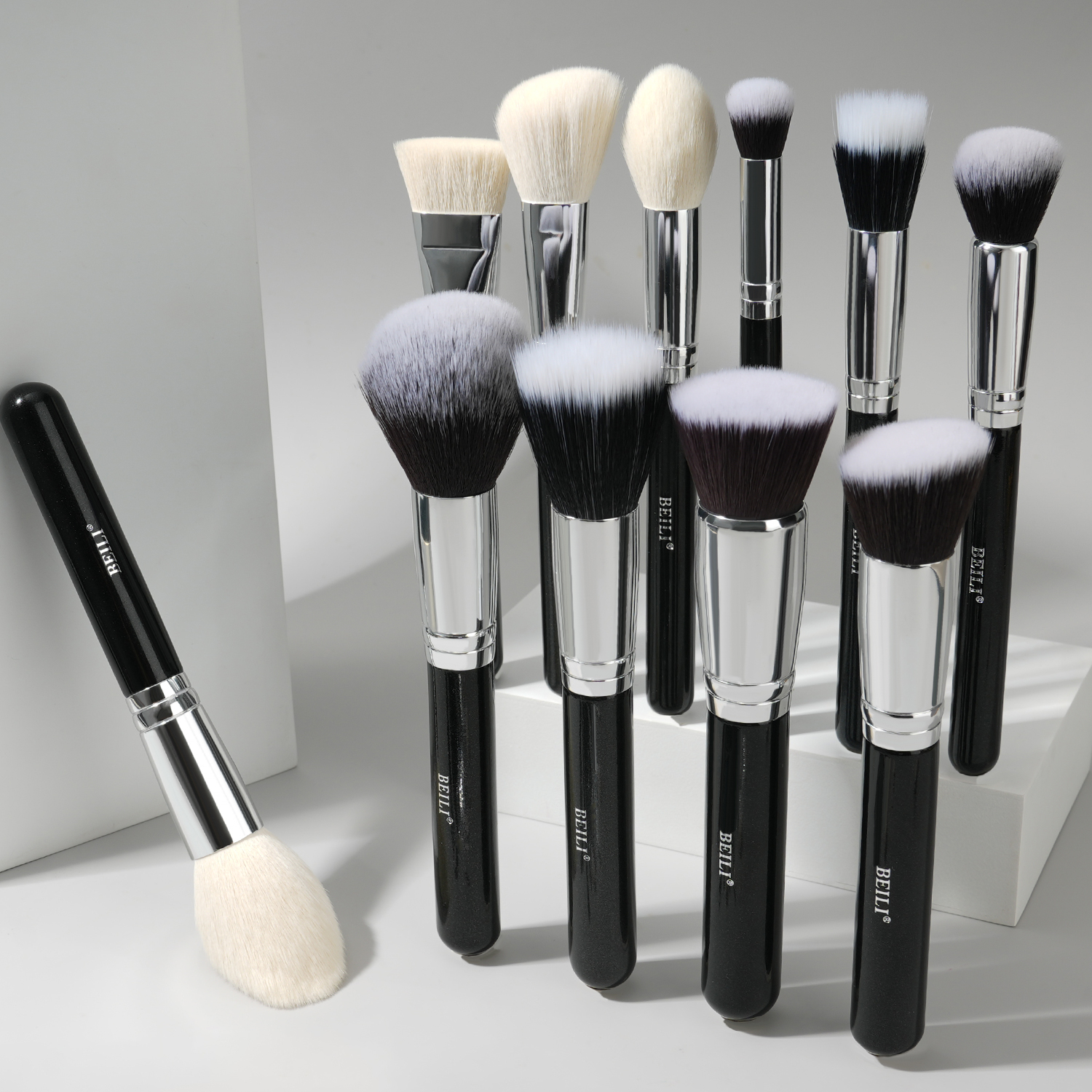 BEILI Black 25pcs Natural Hair Professional Makeup Brushes Private Label Luxury Full Foundation Eyeshadow Brush Set Make up
