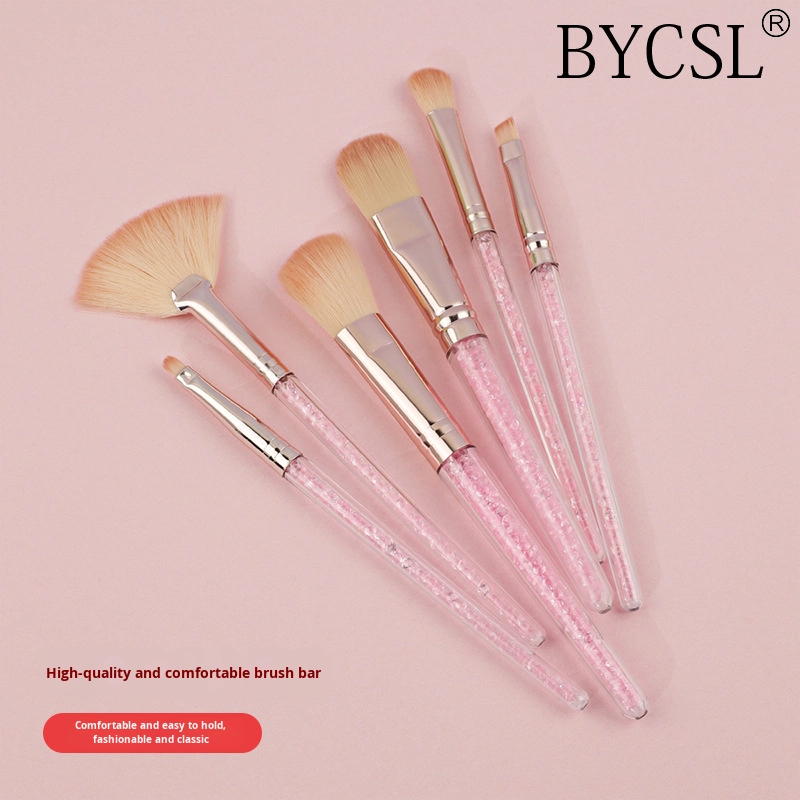 Portable 6-Piece Plastic Diamond Handle Makeup Brush Set Loose Powder Foundation Highlighter Concealer Eye Region Brush Tools