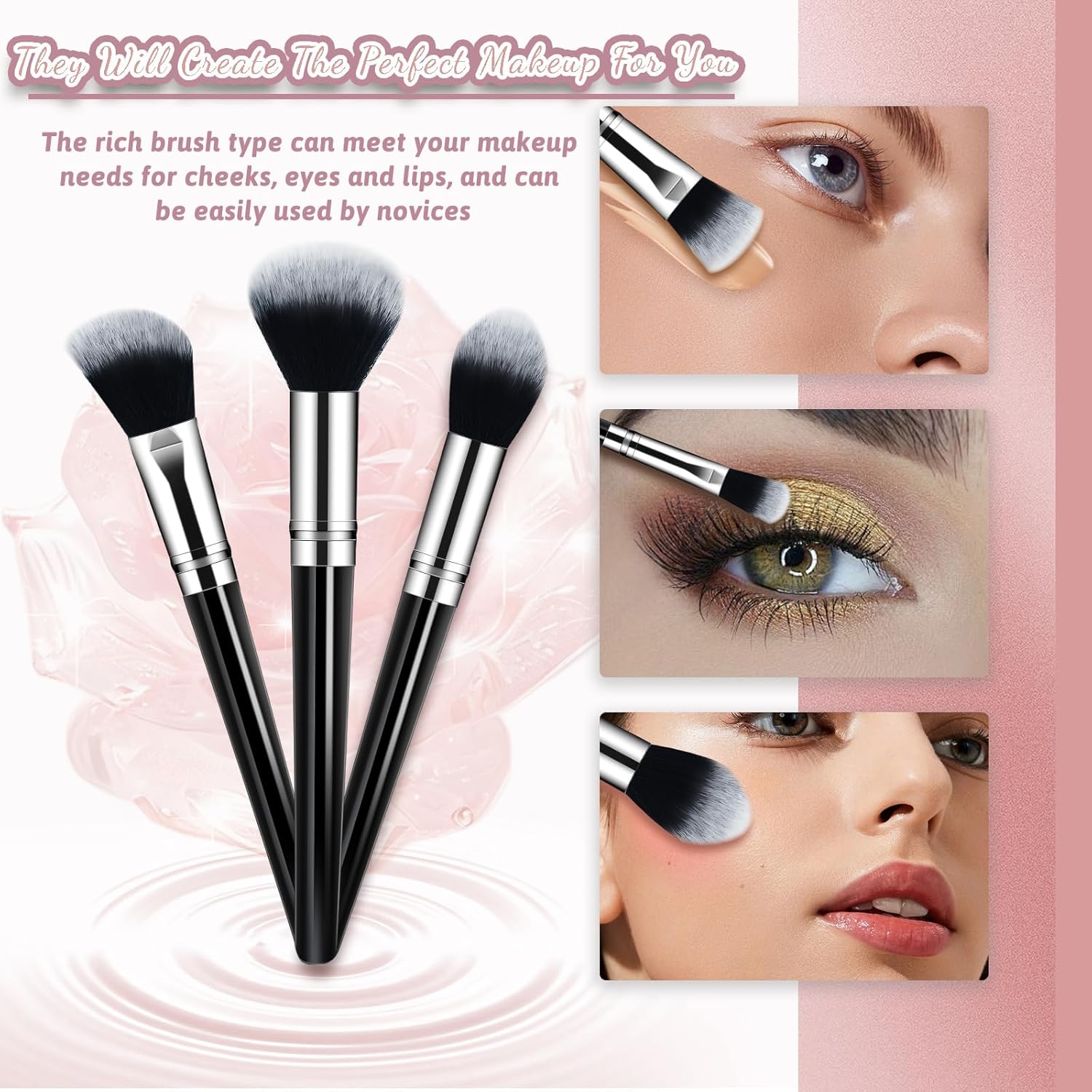 Premium Synthetic Face Makeup Brush Set 14-Piece Travel Set for Foundation Concealer Blush &amp; Eyeshadow (Black)