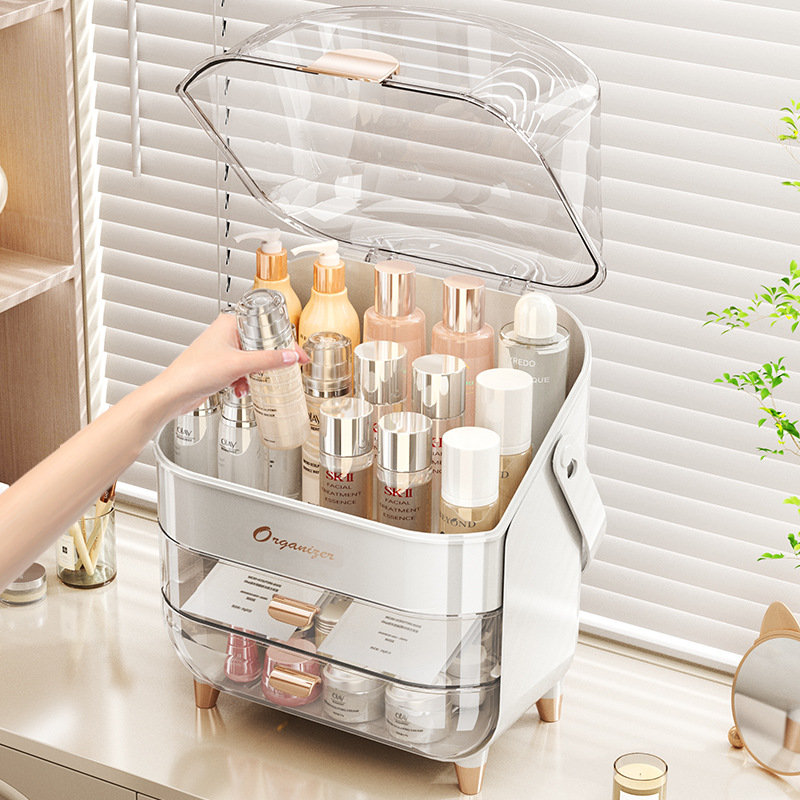 3 Pcs Makeup Organizer with Make up Brush Holder &amp; Lipstick Storage Box for Bathroom Vanity 2 Drawer Cosmetic Display Case