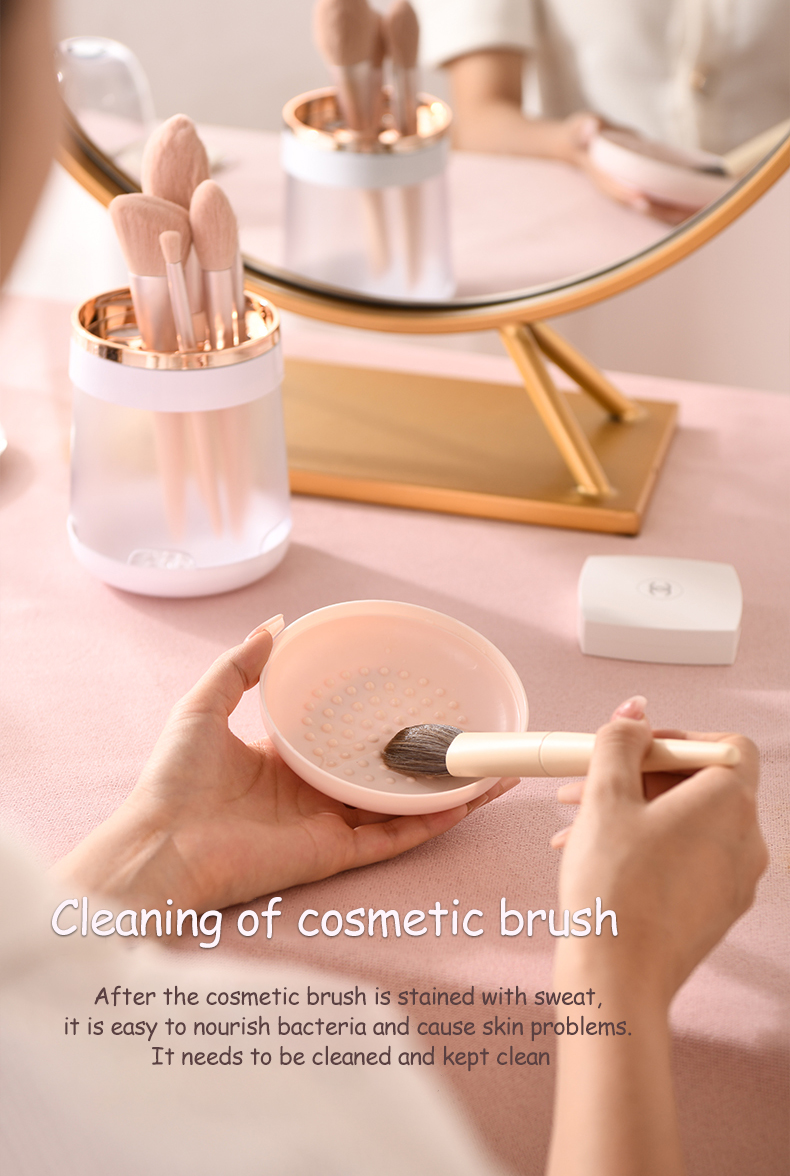Custom New Design Plastic Makeup Organizer Storage Multifunctional Makeup Brushes Set with pink Cup Holder