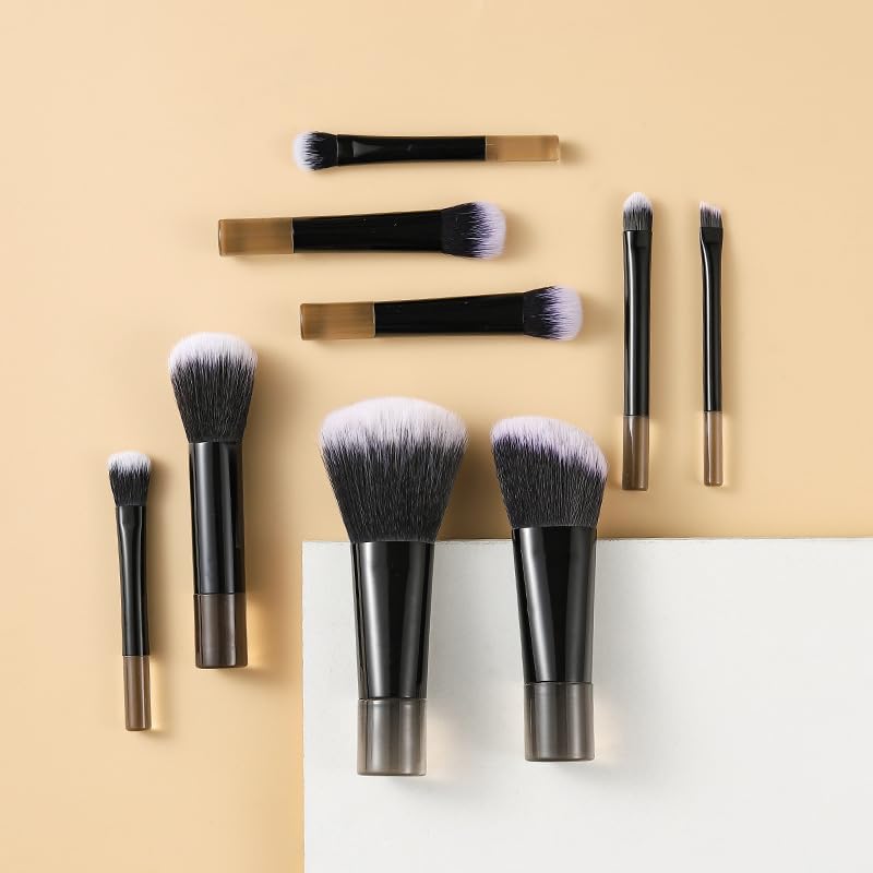 Travel Makeup Brushes Set with Bag 10pcs Mini Makeup Brush Kit Small Cosmetic Brushes for Face Foundation Blush Eye Shadow