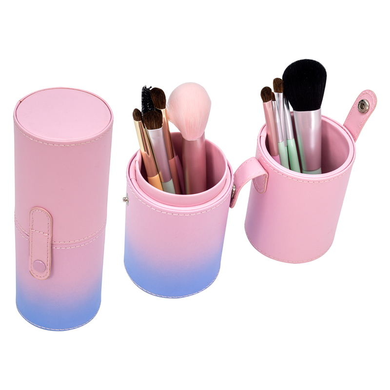 Custom Logo Pu Leather Cylinder Glam Cosmetic Brushes Women Holder Storage Organizer Case Set Gift Luxury Box Makeup Brush