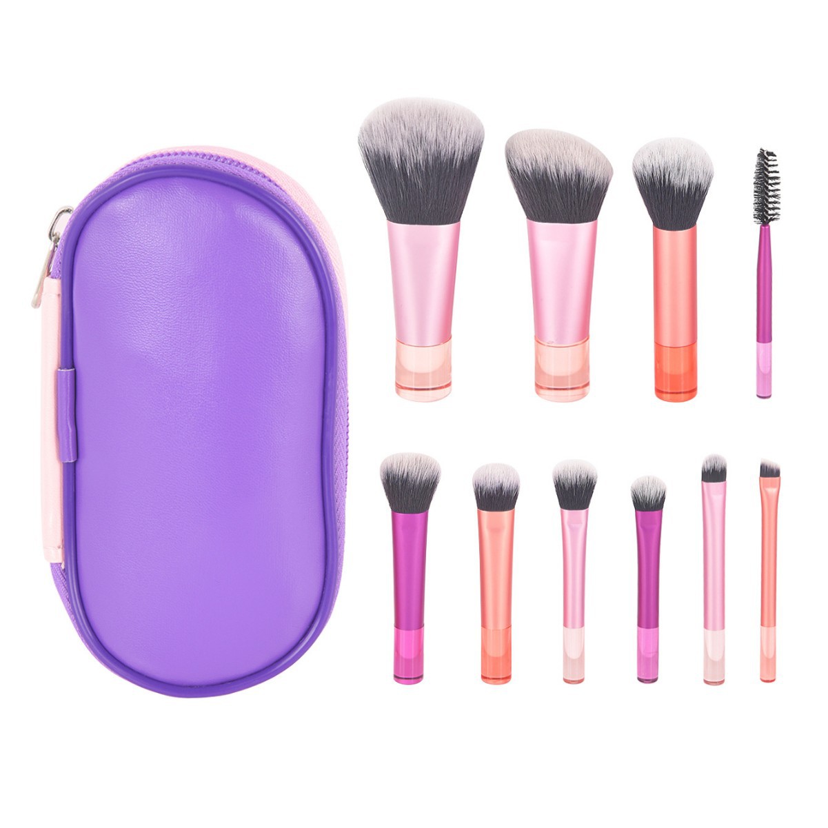 Wholesale 10pcs Travel Makeup Brushes Kit Shorten Handle Make up Tools Private Label Mini Makeup Brush Set With Bag Beauty Tools