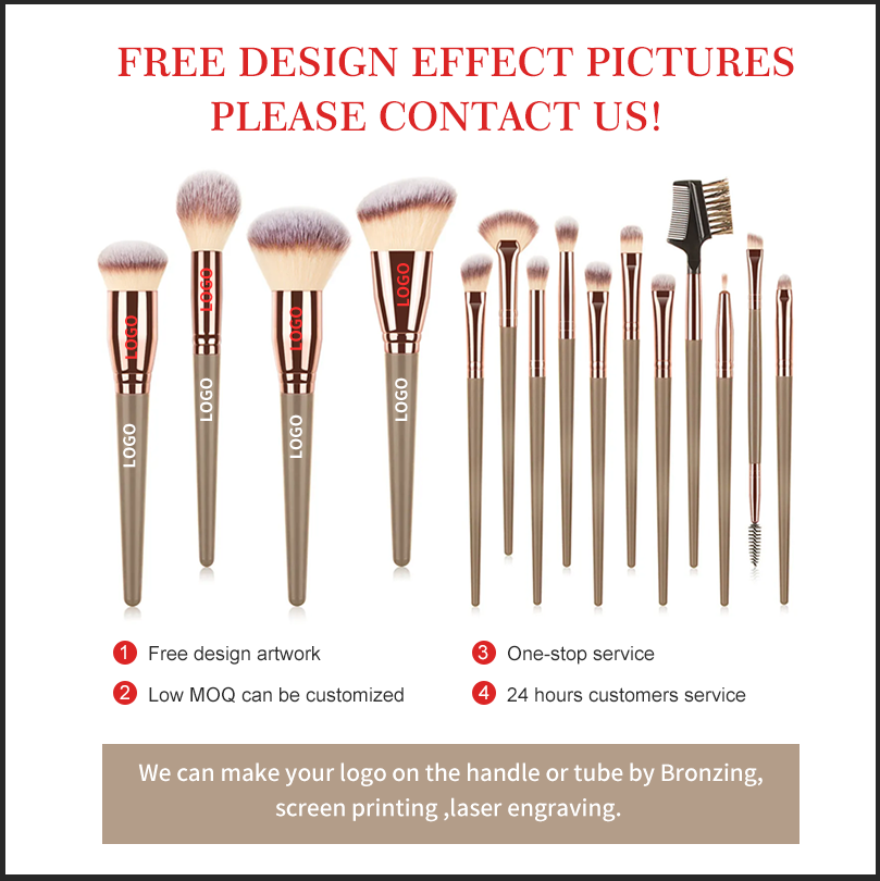 LOW MOQ Portable Vegan 15pcs Make up Brush Set Custom Powder Foundation Eyes Brushes Makeup Brushes Kit with Bag