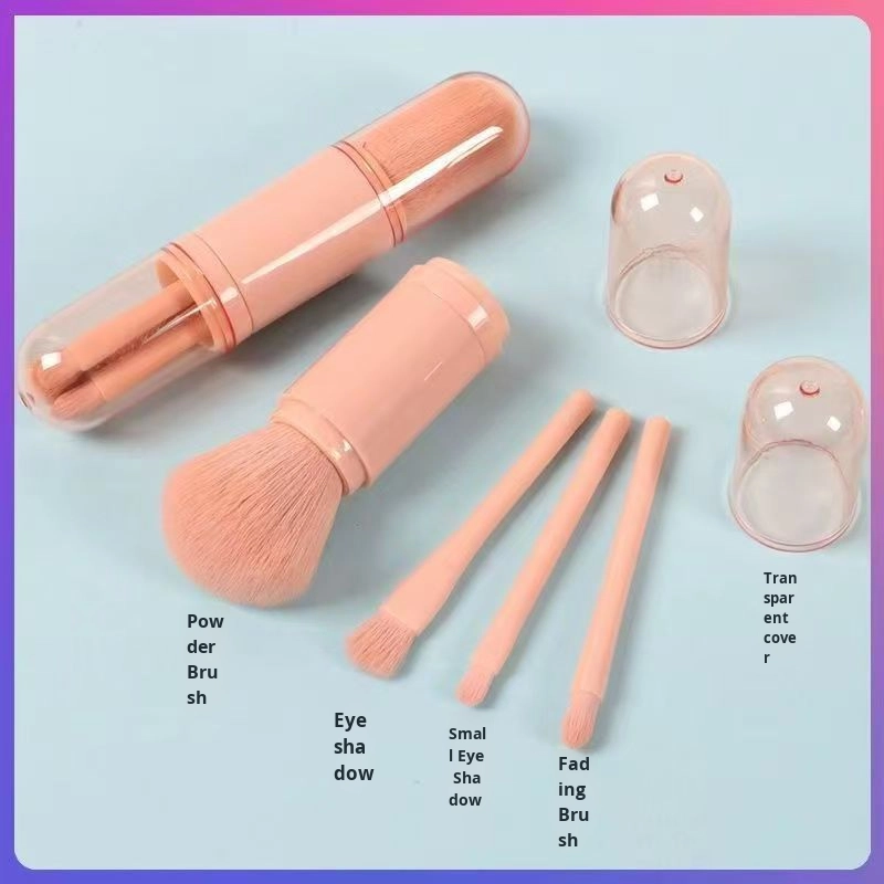 Portable 4-in-1 Soft Synthetic Hair Mini Makeup Brush Set Blush Eyeshadow Lip Concealer for Face Application Travel-Friendly