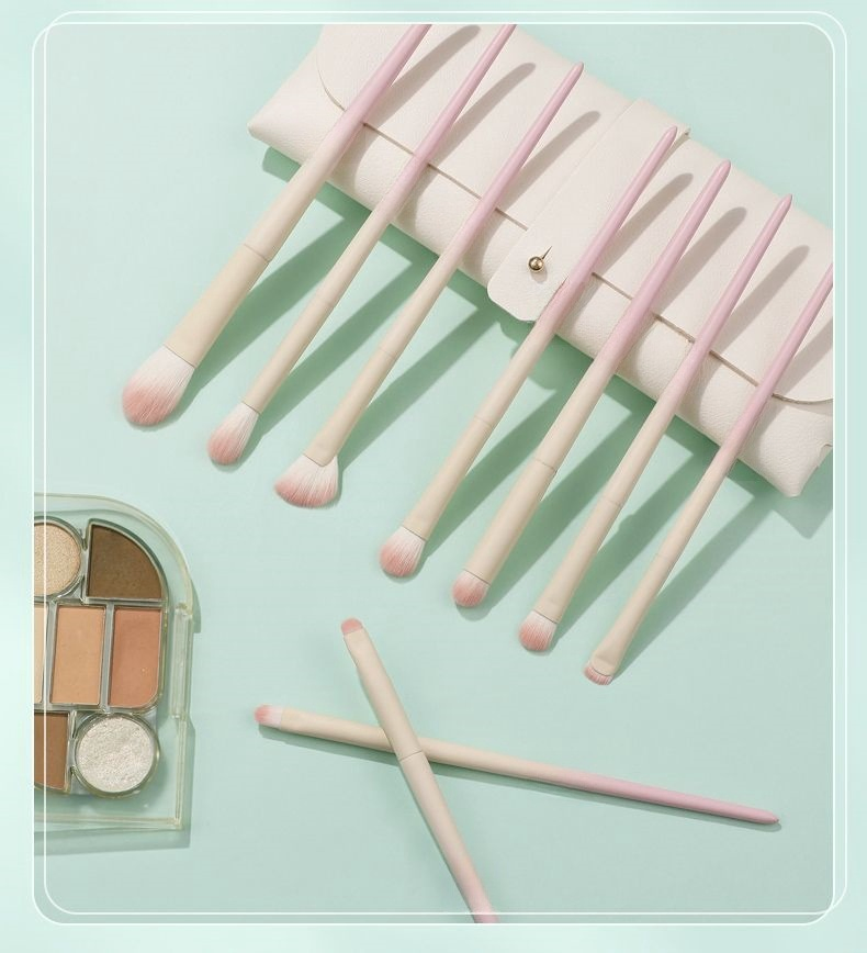 Beautichen New 9PCS Milky Apricot Eyeshadow/Concealer/Eyeliner Brush Set - Beginner-Friendly Sleek Cosmetic Brushes Kit