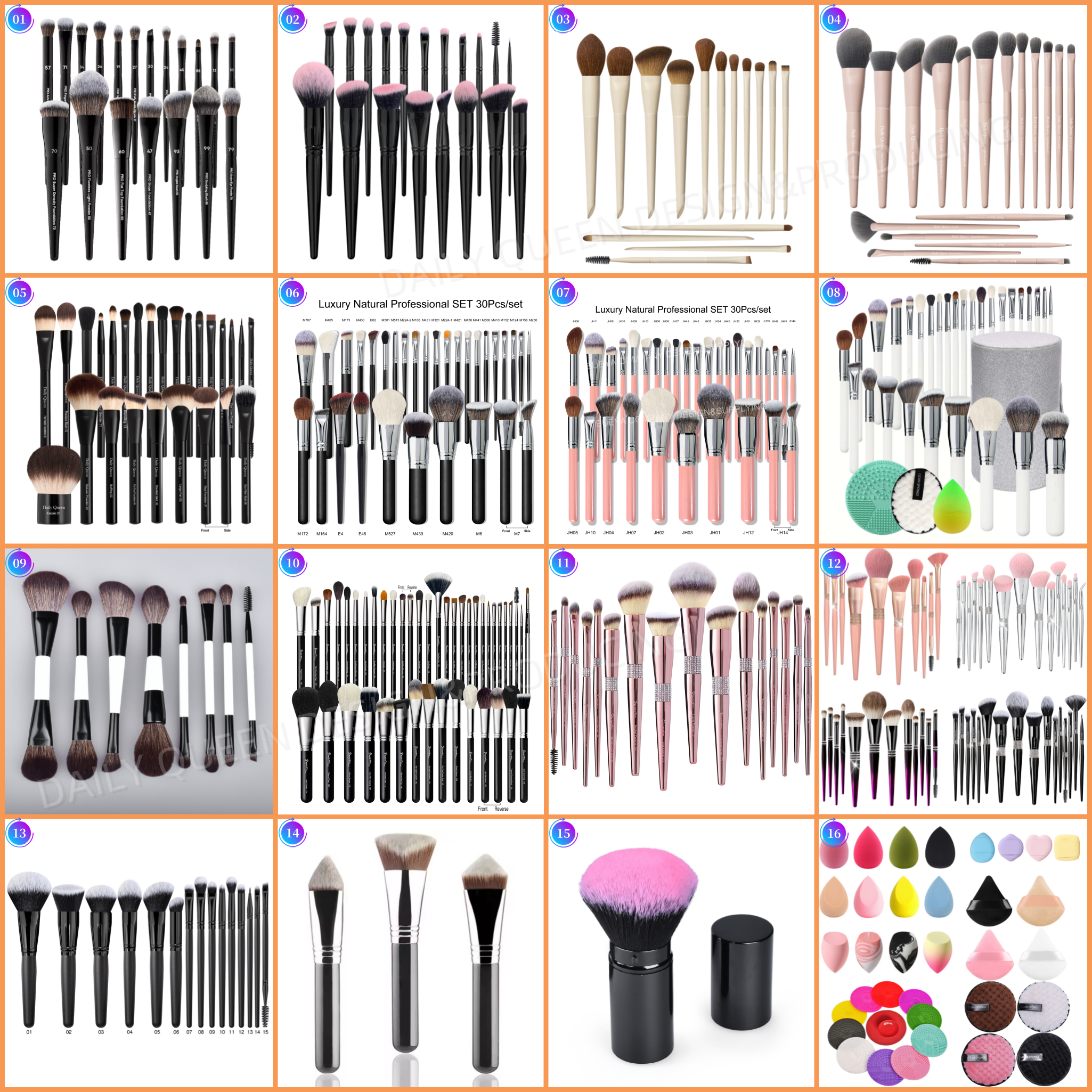 DailyQueen 19PCS Nano Hair Glossy Black Color Foundation Eyeliner Luxury Private Label Professional Custom Logo Makeup Brush Set