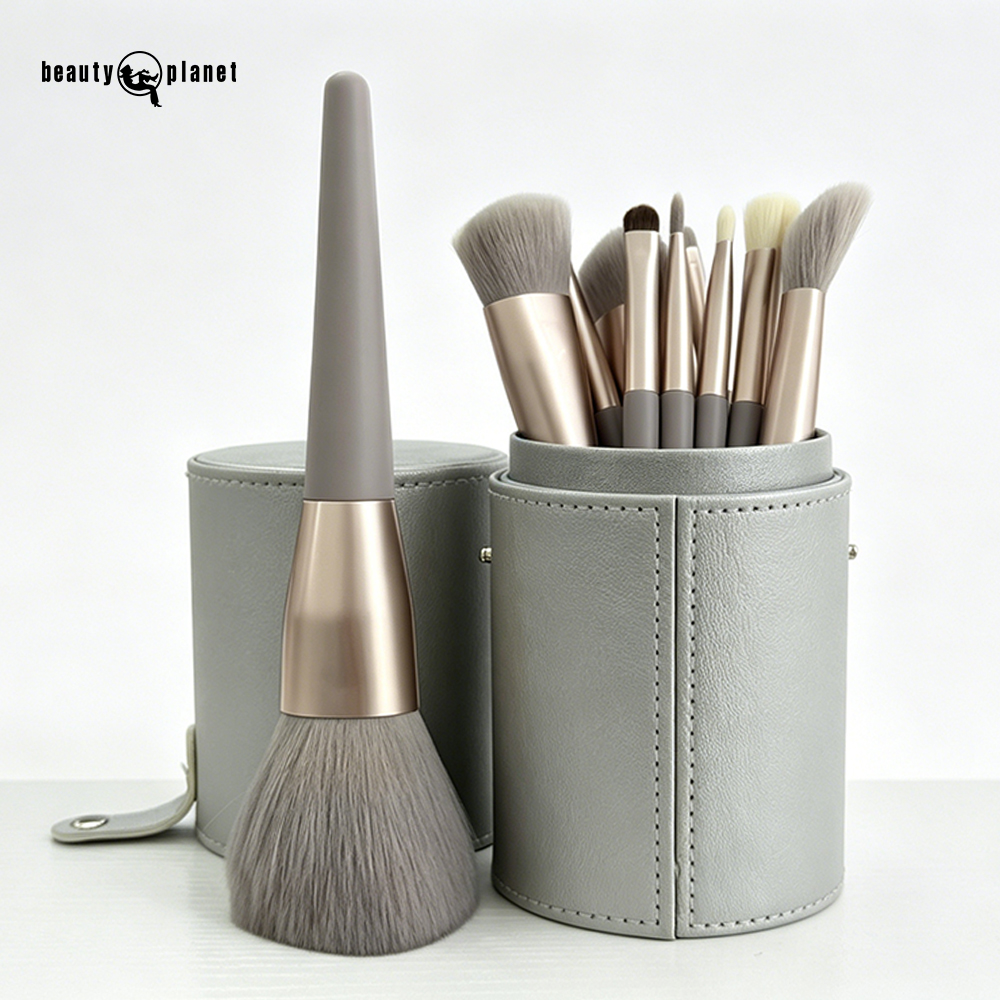 Beauty Planet 13Piece Synthetic Hair Professional Travel Makeup Brush Set Flat Brush Eyeliner Mascara Wood Handle Brush Set