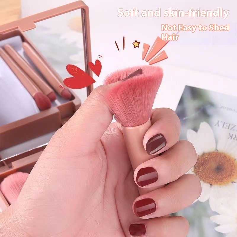 Multifunctional Portable Beauty Tools 5pcs Cosmetic Brush Set with Mirror Powder and Blush Brush for Face Application