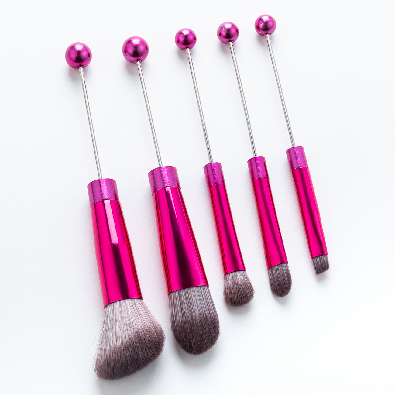10-Piece Beadable Eye Makeup Brush Kit with Metal Handle and Nylon Bristles