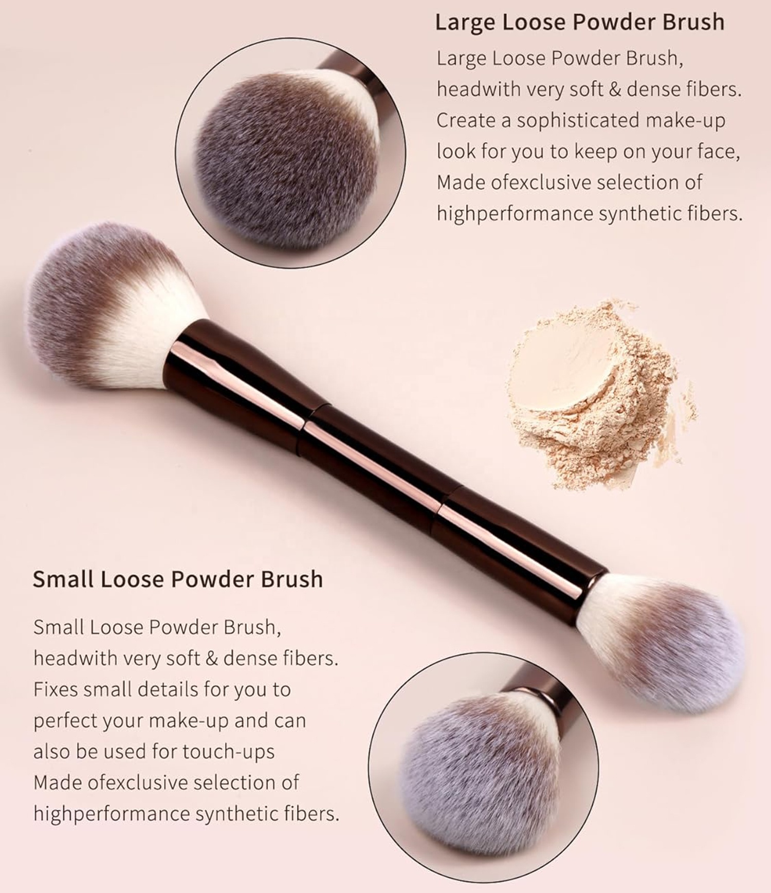 Luxury Double Ended Makeup Brushes Close Up
