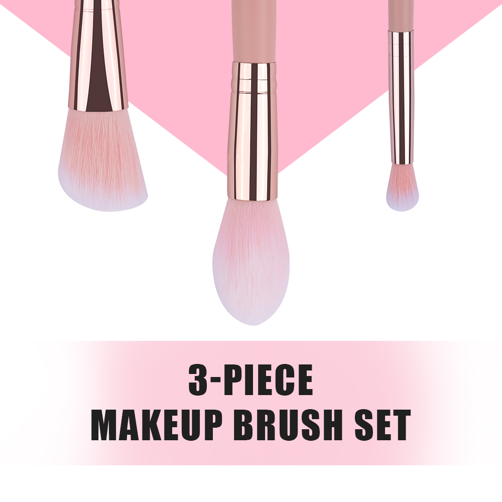 Wholesale OEM Custom Color 3 Pcs Pink Makeup Brush Set Synthetic Hair Powder Contour Brushes Factory