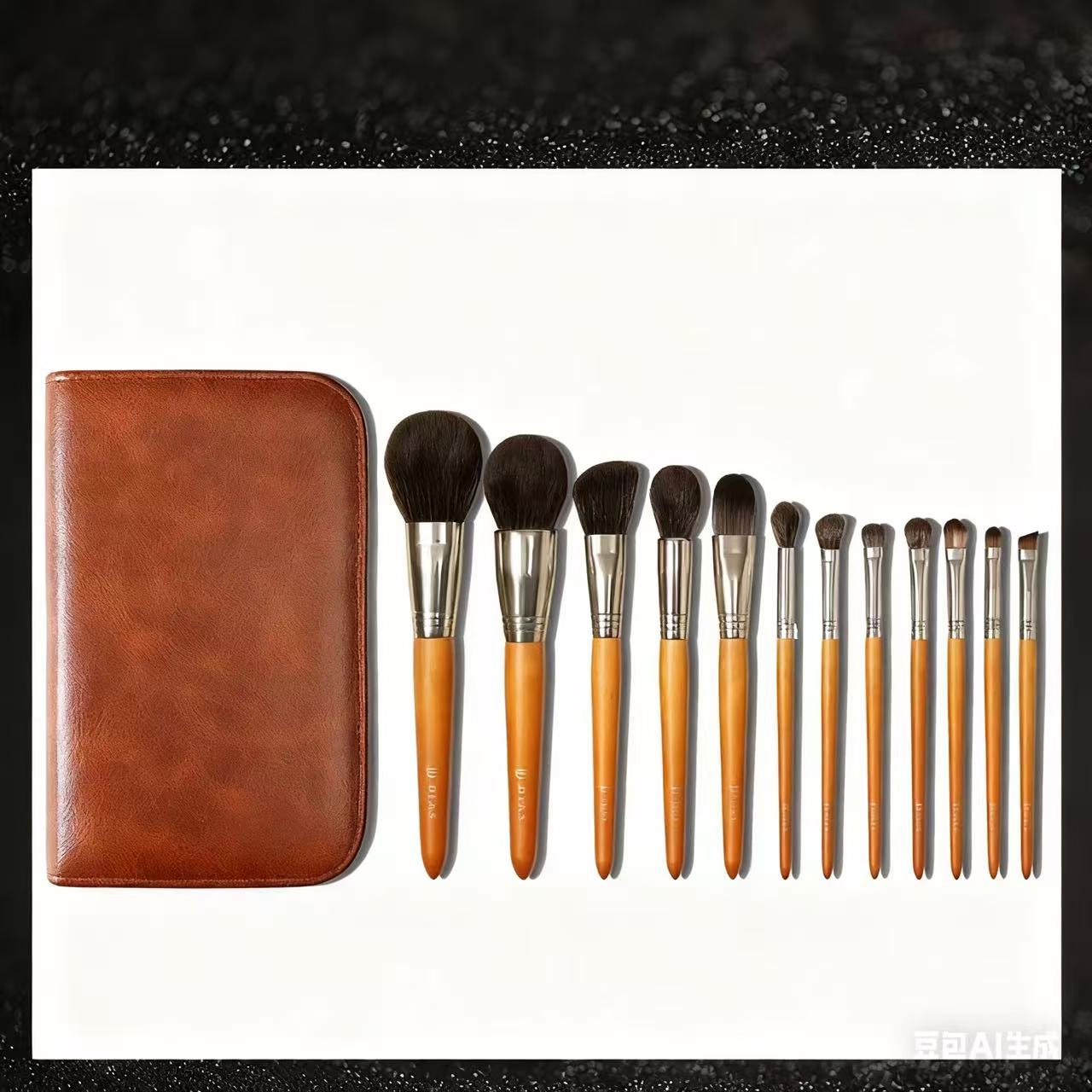 12 Pcs Low MOQ High Quality Vegan Wood Handle Synthetic Hair Custom Logo Private Label Wholesale Luxury Makeup Brushes Set