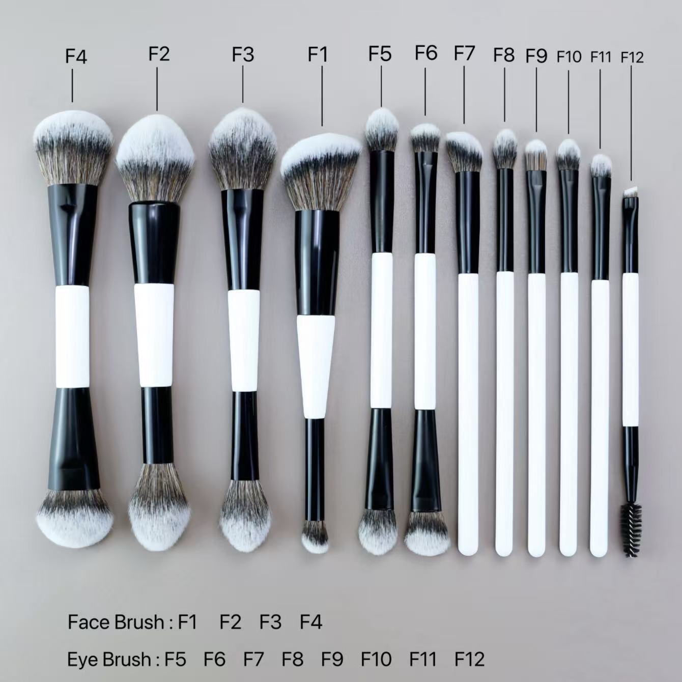 Hot Selling Dual-Ended Black White Multi-Functional Makeup Brush Double Sided Foundation Contour Concealer Brushes Set 12pcs