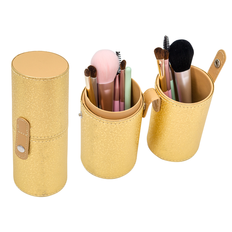Custom Logo Pu Leather Cylinder Glam Cosmetic Brushes Women Holder Storage Organizer Case Set Gift Luxury Box Makeup Brush