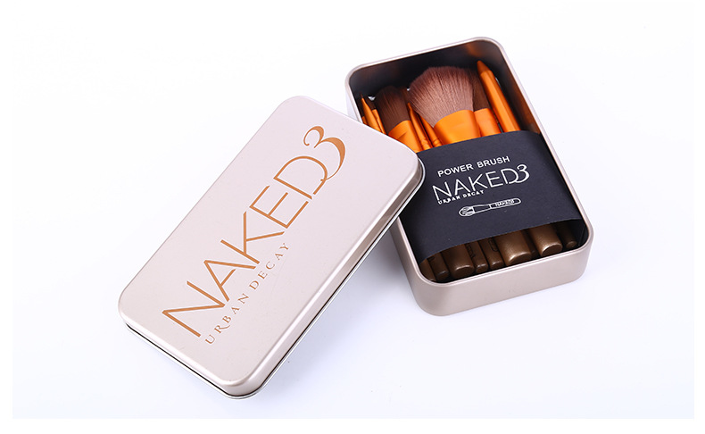 Portable Metal Box 12 Pieces Makeup Brushes for Daily Beauty Wood Handle Makeup Brush Set with Original LOGO
