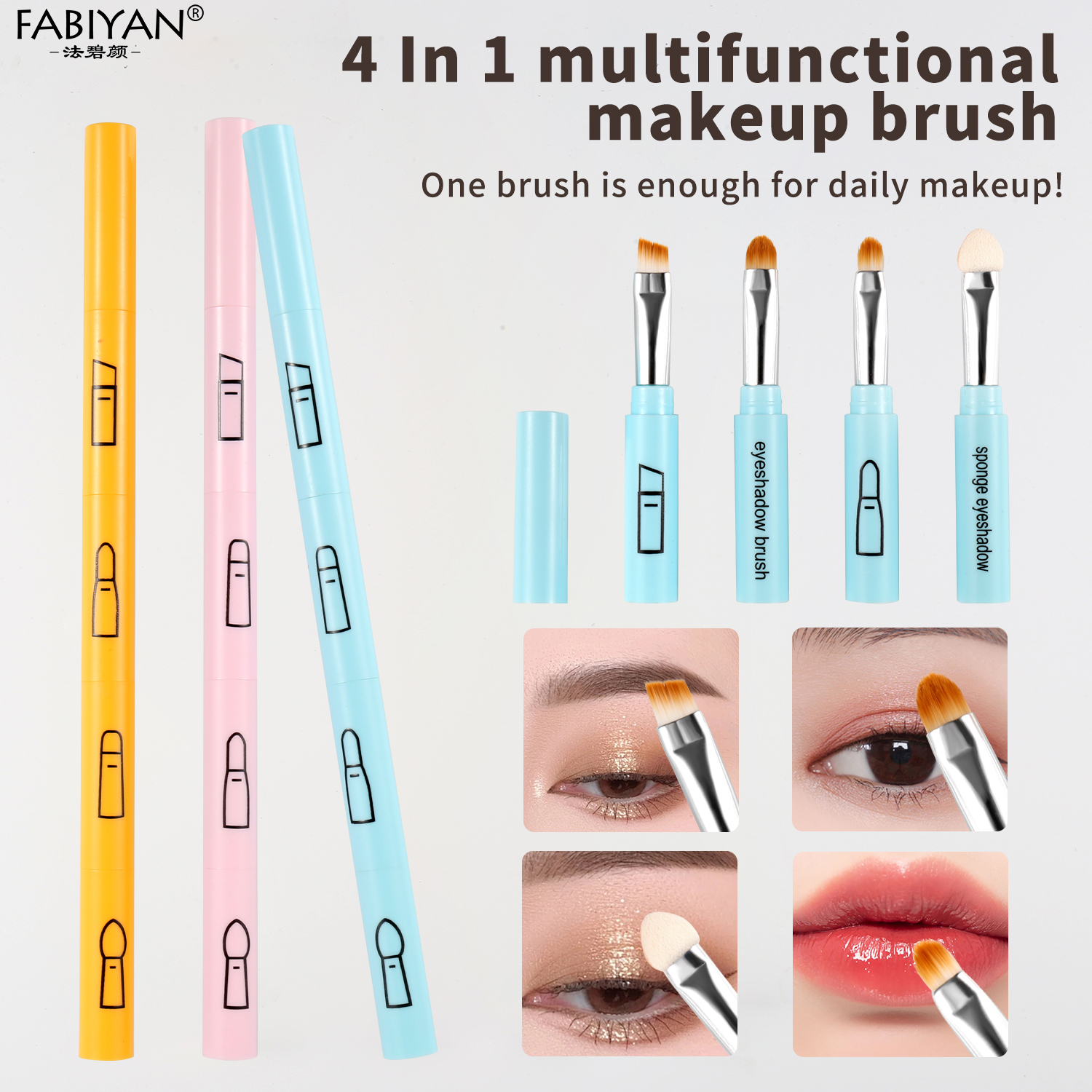 4 in 1 Makeup Brush Set Synthetic Hair Cross-Border Makeup 4 Headed Travel Size