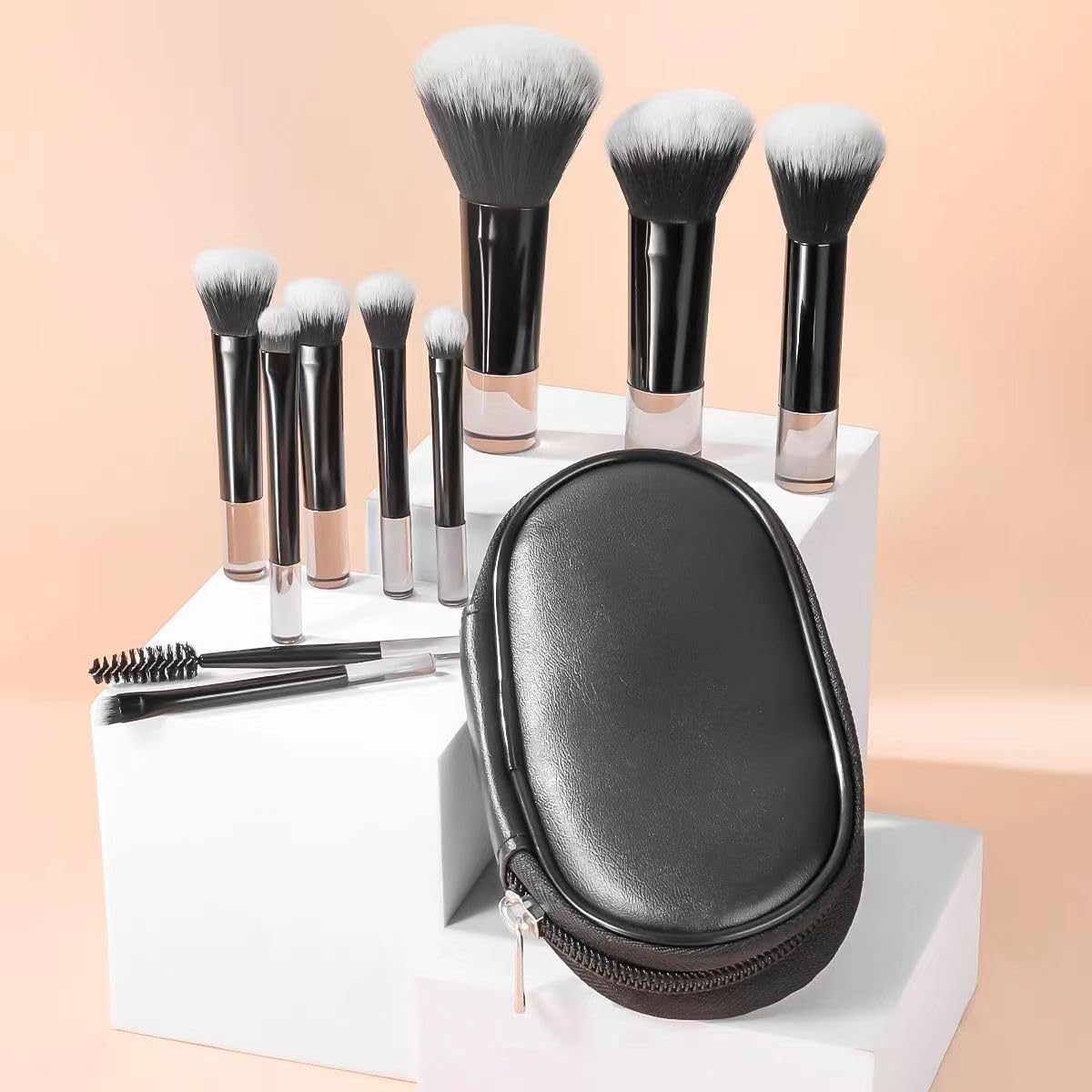 Travel Makeup Brushes Set with Bag 10pcs Mini Makeup Brush Kit Small Cosmetic Brushes for Face Foundation Blush Eye Shadow