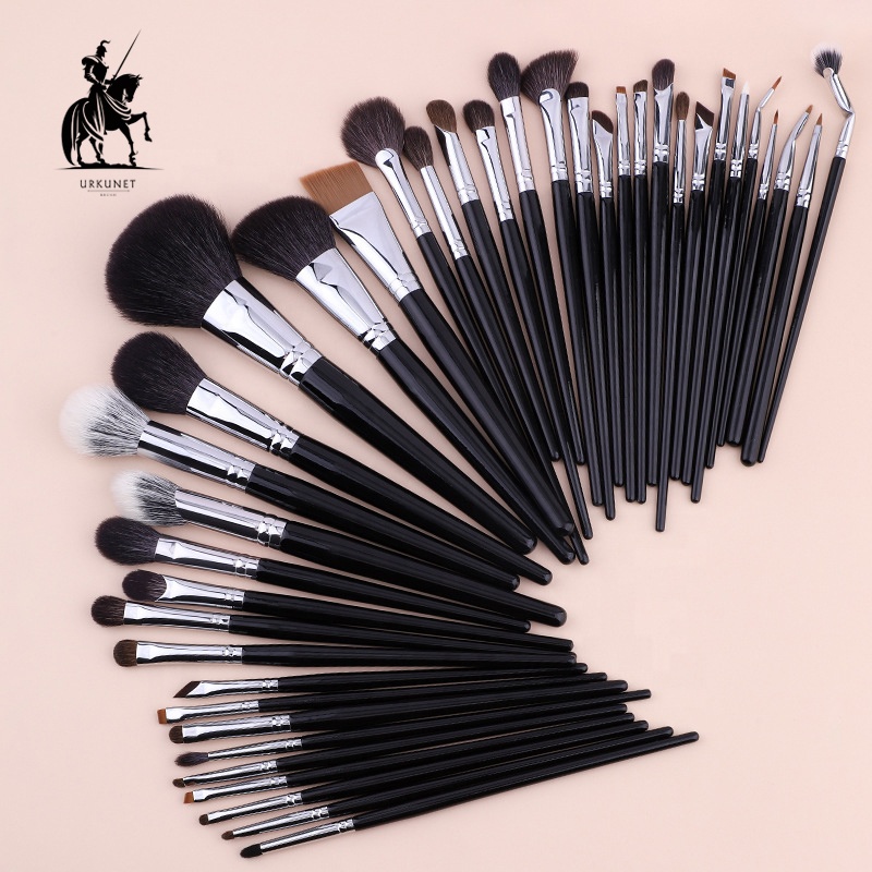 45PCS Professional Full Black Private Label For Women Natural Goat Hair Custom Logo High Quality Luxury Makeup Brushes Set