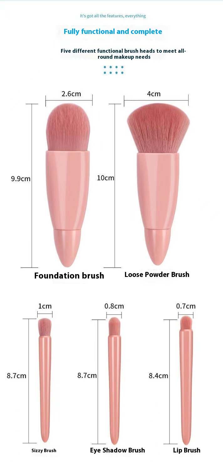 Multifunctional Portable Beauty Tools 5pcs Cosmetic Brush Set with Mirror Powder and Blush Brush for Face Application