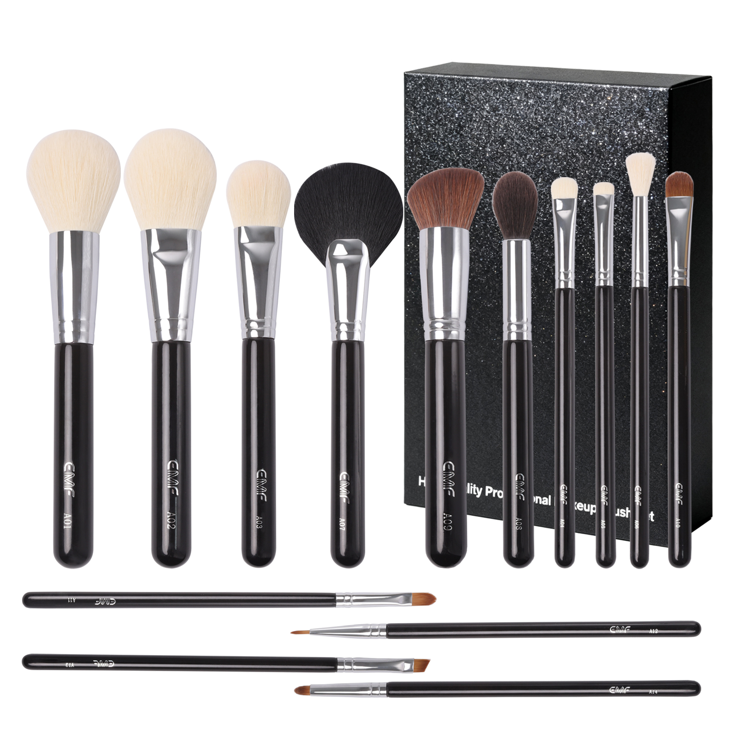 EMF Professional Makeup Brush Set 14pcs Copper Tube High Quality Makeup Brushes Vegan Luxury Customized Makeup Makeup Brush Set