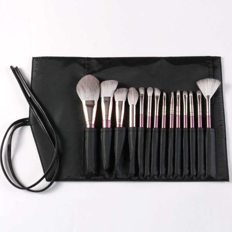 New Portable 14 PCS Make up Brushes Professional Private Label Luxury Vegan Purple Full Kit Makeup Brush Set with PU Bag