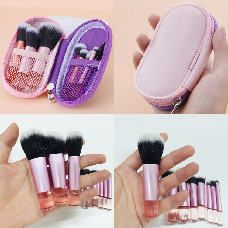 Wholesale 10pcs Travel Makeup Brushes Kit Shorten Handle Make up Tools Private Label Mini Makeup Brush Set With Bag Beauty Tools