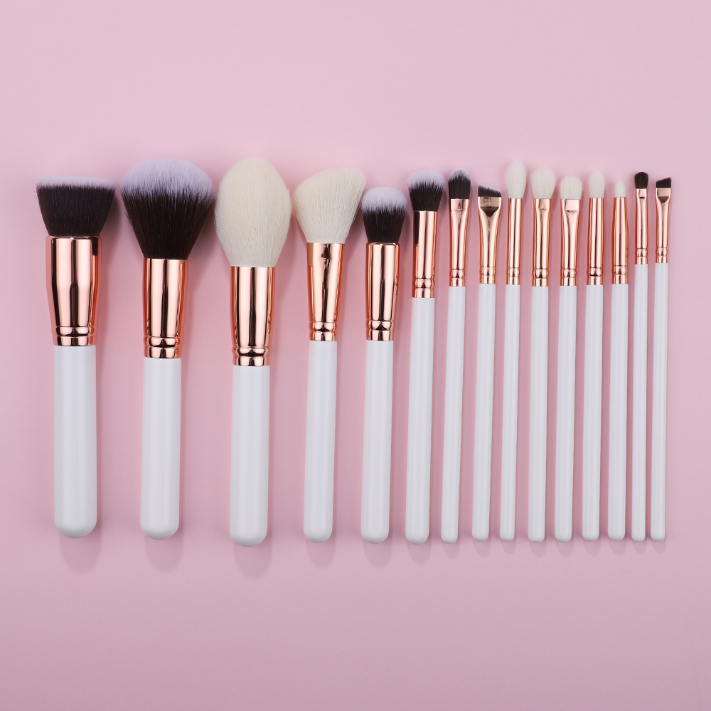 Good Price for Professional High Quality 15pcs Natural Hair Makeup Brushes Set White Rose Gold Powder Foundation Eyebrow Brushes