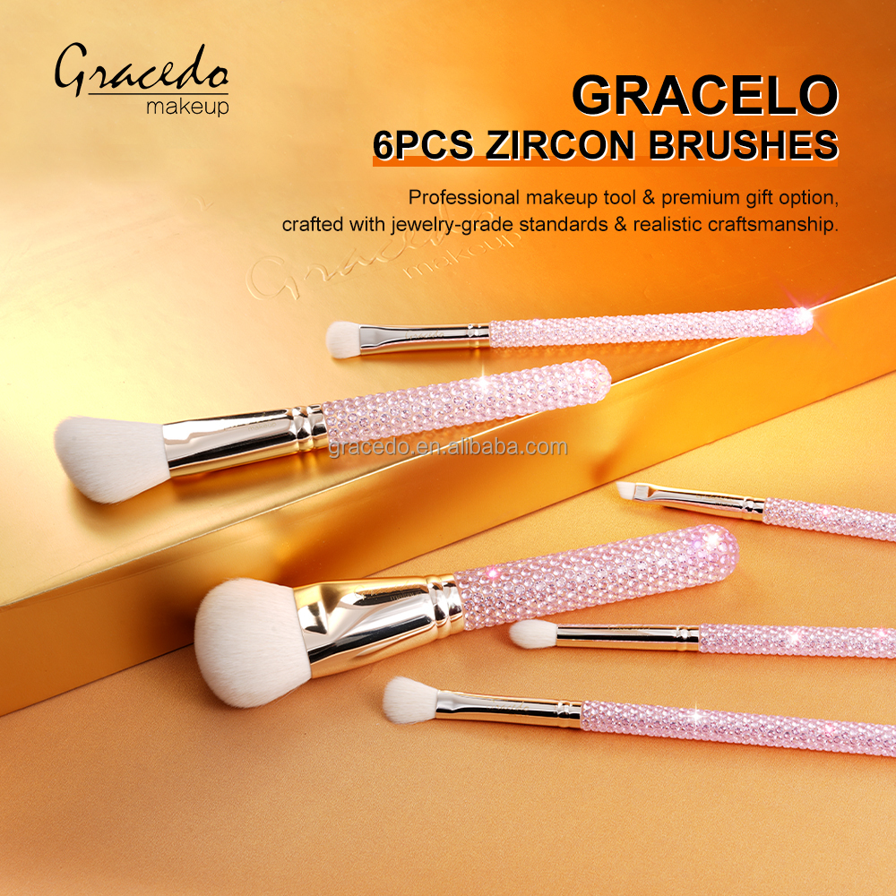 Factory New Arrival 6pcs Synthetic Hair Zircon Makeup Brushes Hand Inlaid Luxury Face Beauty Tools Preferred Beauty Brand