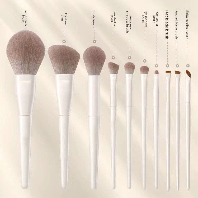 12-Piece Milk White Synthetic Fibre Eye Shadow Makeup Brush Set with Plastic Handle for Face and Eyes