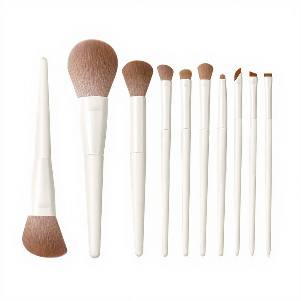 10-Piece Synthetic Fibre Makeup Brush Set for Eyeshadow Loose Powder Blush Contour &amp; Blending-Beginner Starter Complete Set