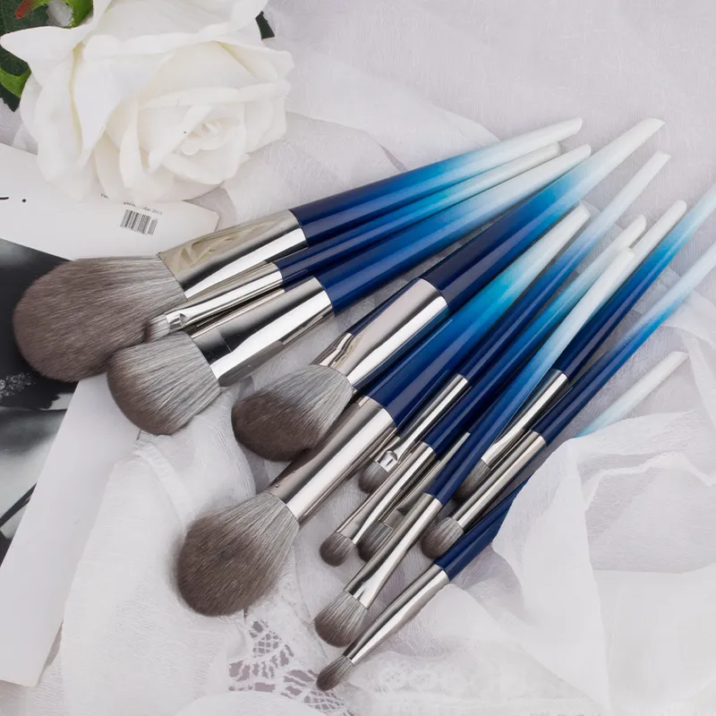 Elegant Blue Ombre Makeup Brush Set - 12 Pack Private Label Cosmetics Brush Set