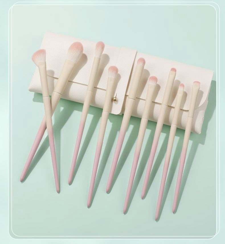 Beautichen New 9PCS Milky Apricot Eyeshadow/Concealer/Eyeliner Brush Set - Beginner-Friendly Sleek Cosmetic Brushes Kit