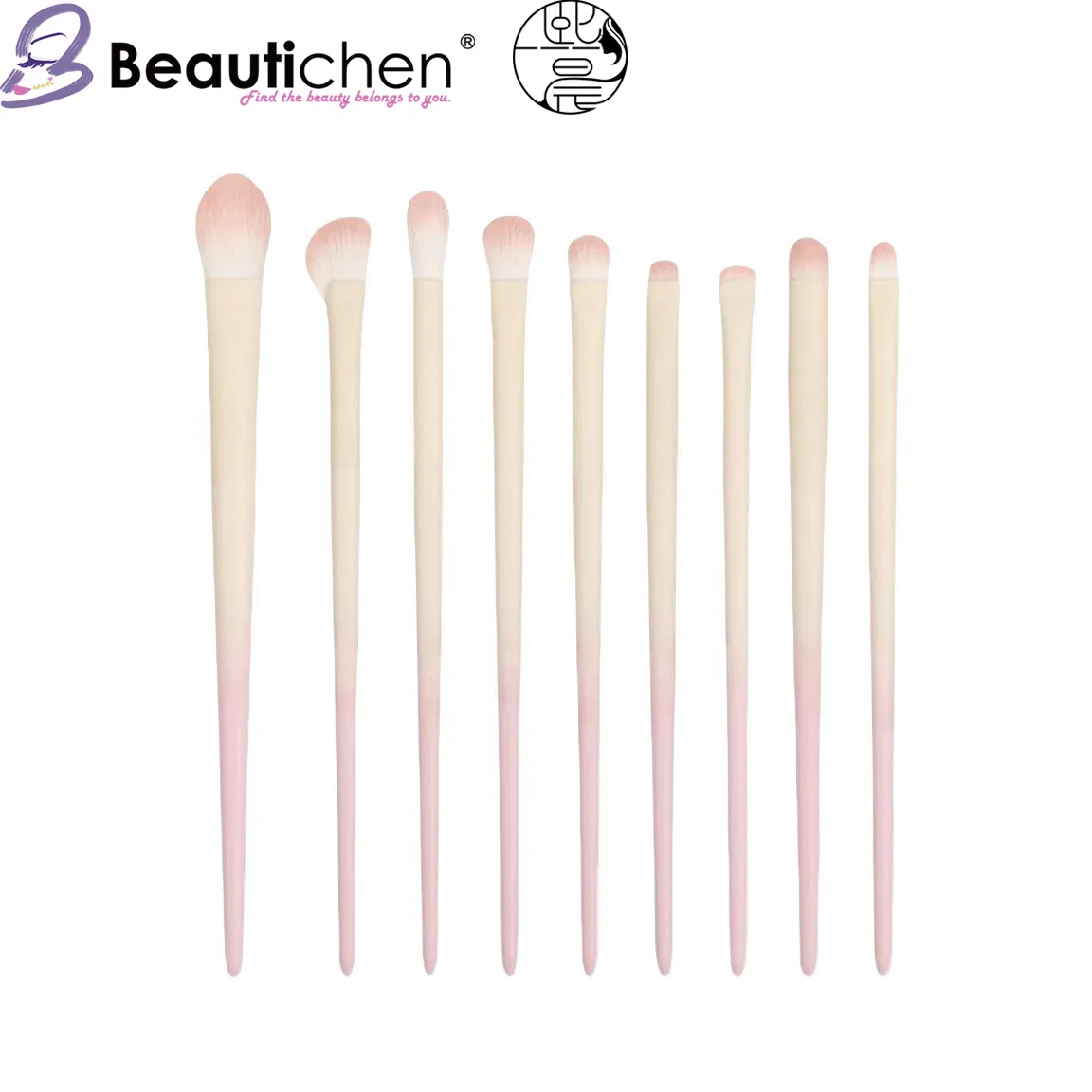 Beautichen New 9PCS Milky Apricot Eyeshadow/Concealer/Eyeliner Brush Set - Beginner-Friendly Sleek Cosmetic Brushes Kit