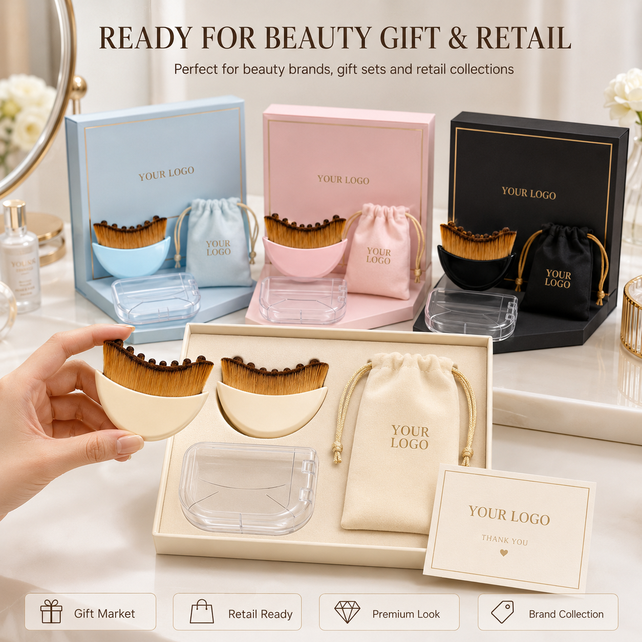 Custom Logo Lymphatic Contour Facial Brush Gift Set Premium Box Massage Face Brush OEM Private Label Beauty Plastic+Nylon