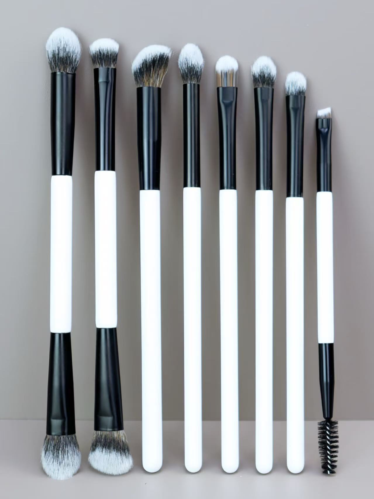12PCS Dual End Synthetic Hair Vegan Makeup Brushes Private Label Double Ended Black White Makeup Brush Set