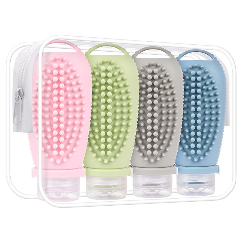 Luxury Brush-Shaped Custom Portable 100ml 4 in 1 Package Leakproof Empty Silicone Cosmetic Reusable Travel Shampoo Bottle Set