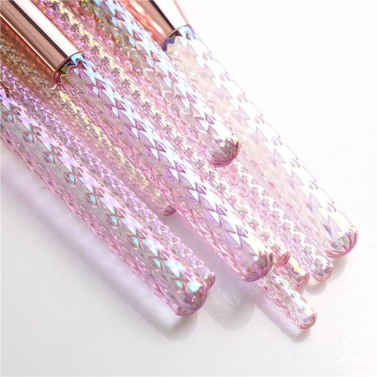 10 Pcs Private Logo Pink Diamond Plastic Handle Synthetic Hair Portable Face Eyebrow Pencil Luxury Makeup Brush Set High Quality