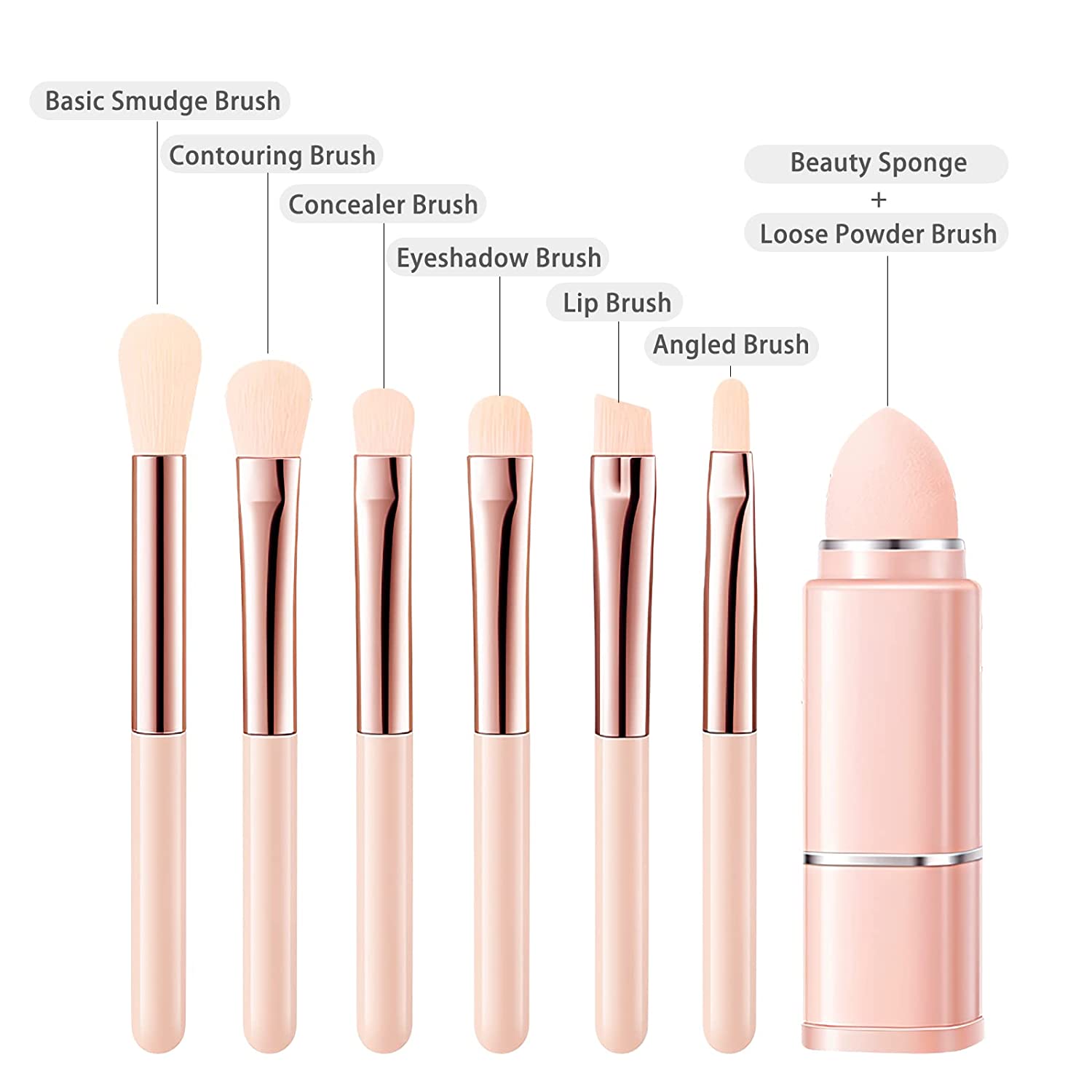 8-in-1 Eco-friendly Retractable Mini Travel Makeup Brush Set Storage Box Portable Synthetic Hair Face Foundation Blush Eyeshadow