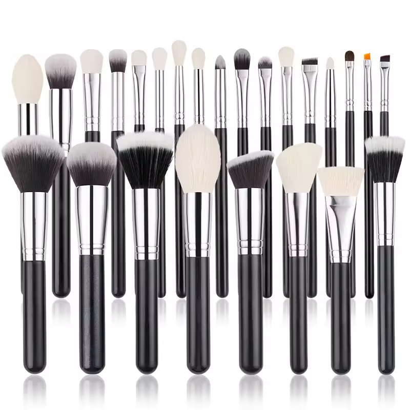 Wholesale High-End Foundation Eye Makeup Brush Set Customized Logo 12/16/20/34 Synthetic Hair Black Handle for Face Use