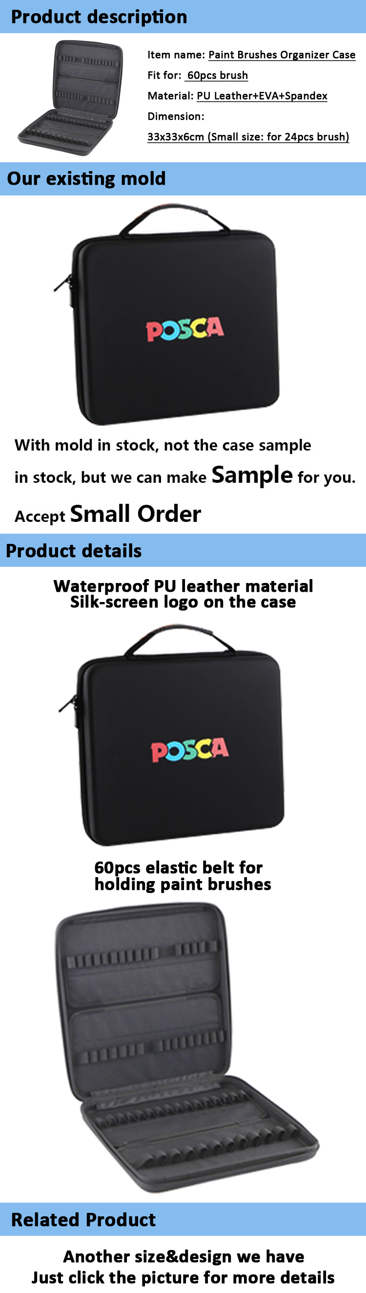 Custom EVA Artist Acrylic Oil Paintbrush Set Organizer Holder Makeup Paint Brush Case Pouch Bag Details