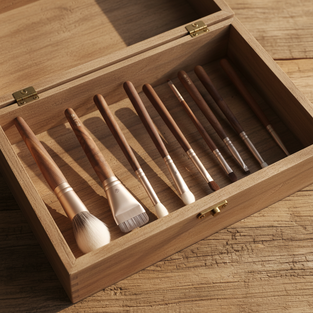 Yoly Professional Goat Hair Walnut Handle Makeup Brush Set Fan Flat Smudge Brushes For Face Eye Shadow Blush