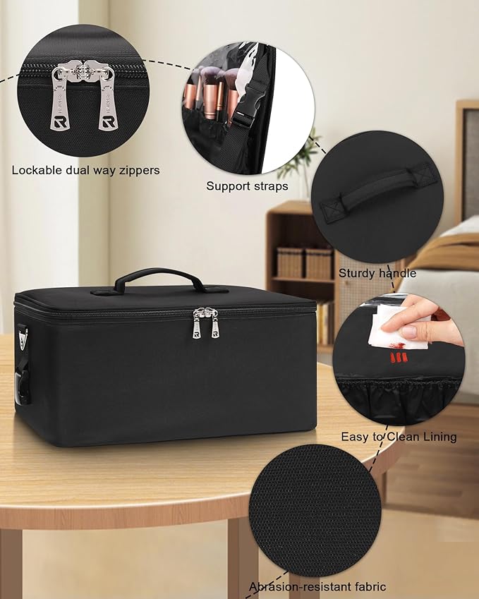 RelaveI Adjustable Makeup Organizer with 3 Sets of Clear Pockets Brush Holder and Cosmetic Bags &amp; Cases